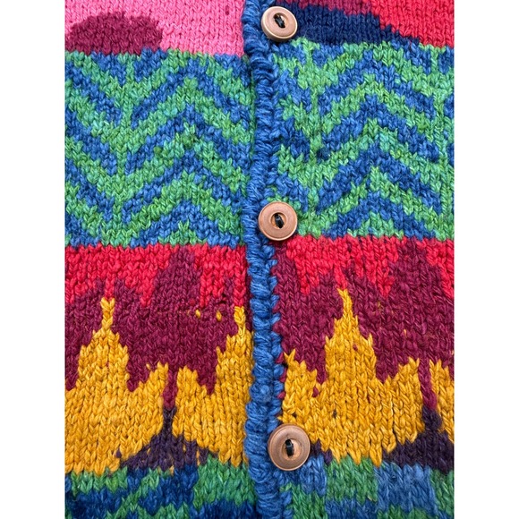 VTG AMANO Hand Knit 100% Wool Cardigan Sweater OS Made Bolivia Folk Art Floral - Picture 15 of 16